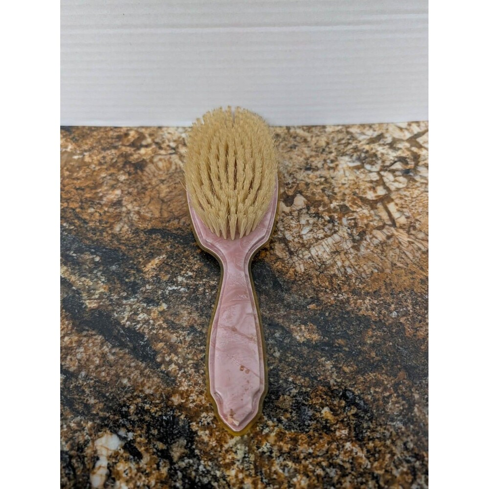 Vintage Antique Victorian Pink Plate HAIR BRUSH Original Guilloché